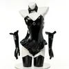 punk Black Sailor Girls Cosplay Bunny Jumpsuit Ruffle Lingerie Bodysuit Faux Leather Rabbit Woman Maid Halen Set K4Az#