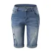 Винтажные джинсовые шорты с синими дырками, женские джинсовые шорты до колена, новинка 2022 года, джинсовые шорты с высокой талией и тонкими карманами, летние шорты 2022 года, 59UE #