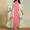 Abiti casual Primavera Estate Scollo a V Abito da festa patchwork Elegante motivo stampato Manica lunga Maxi vacanza da spiaggia femminile pieghettato ampio