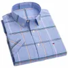 Camisa de manga corta casual de verano para hombres 100% Cott Camisa Oxford delgada Bolsillo de parche único Camisas a rayas a cuadros a tope de ajuste estándar j5OR #