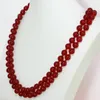 Pendentifs superbe Long 33 "8mm rond naturel rouge rubis pierres précieuses collier de perles