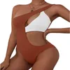 ZAFUL Women's One Shoulder Ribbed Bikini Colorblock Cutout One-Piece Swimsuit Swimwear