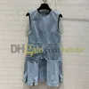 Summer Denim Vest Dress Fashion Designer Pleated Skirts Women Breathable Blue Denim Skirts Sleeveless A Line Dresses