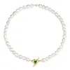 Hängen Valentins dag 925 Sterling Silver Y2K Cupid's Arrow Green Heart Stone Pearl Necklace For Women Födelsedagspresent Fashion Jewelry