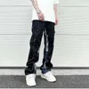 Jeans pour hommes Hip Hop Contraste Couleur Épissé Spot Encre Spray Micro Jeans Évasés pour Hommes Sac Droit Y2K Denim Pantalon Surdimensionné Cargo J240328