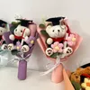Flores decorativas de graduação Buquet de flor Kawaii urso crochê tricotado sopé
