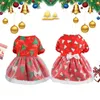 Dog Apparel Christmas Dress Elegant See-through Mesh Pet Xmas Tree Pattern Bells Print Festival Skirt For Party