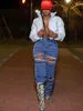 Femmes jambe droite déchiré Jeans Fi Flap Pocket Baggy Pantalon Vintage Street Hip-Hop Denim Pantalon Mujer 89rM #