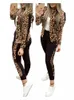 tendência Leopard 2 Two Piece Set Mulheres Outfits Activewear Zipper Top Leggings Mulheres Matching Set Treino Feminino Outfits para Mulheres o2aZ #