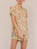 Ev Giyim Pijama Kadınlar İçin Set 2 Parça Kıyafet Çiçek Yaprakları Baskı Kısa Kollu Düğme Kapatma Gömlek Şortlu Sweet Giyim