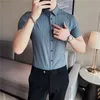 Plus Größe 4XL-M Männer Sommer Kurzarm Stickerei Gestreifte DR Shirts 2022 Koreanische Hintern Slim Casual Social Smoking Blusen P7Xi #