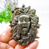 Rzeźby 8 cm naturalne złote obsydian Medusa rzeźba lecznicza energia kamień fengshui dekoracja domowa rzeźba kolekcja kamieni szlachetnych