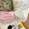 Sacs de rangement en tissu Nylon doux pour femmes, pochette à fleurs cosmétiques, sacs à main de couleur unie, sac Portable à fermeture éclair pour dames