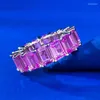 Cluster Rings Eternity Emerald Cut Pink Diamond Ring Real 925 Sterling Silver Party Wedding Band For Women Men Engagement Jewelry