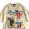 cott Retro Gothic Graffiti Print T shirt Top Summer Trend Harajuku Persality Street Y2K Hip Hop Couple Short Sleeve Top E5wM#