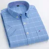 cott camisas para homens de manga curta verão xadrez listrado masculino busin casual branco nova camisa regular ajuste plus size s ~ 7xl p66V #