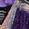 Skirts Spring A-line French Chic Elegant Elastic High Waist Glitter Sequins Spliced Sexy Midiskirt Casual Femme Skirt Dropship