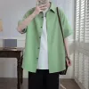 2024 Nya Spring Men Shirt Korean FI Herrskjortor Japansk stil Kort ärmade herrekläder Solid trend Dr Shirt 57qk#