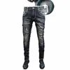 Streetwear Fi Hommes Jeans Rétro Noir Bleu Slim Ripped Jeans Hommes Pantalons Épissé Designer Vintage Pantalon Denim Casual Hombre 30Sh #