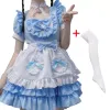 Anime Maid Lolita Dr Cosplay Costume Purple Pink Women Loli Dr Cat Claw Maid Bow Bell Klar i białe pończochy J1CN#