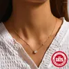 Catene Collana geometrica in argento sterling 925 con zirconi per donna Ragazza Semplice rotondo intarsiato Design gioielli regalo per feste