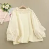 Blusas femininas primavera doce mori estilo renda costurada base bordada top feminino manga comprida tops casuais 823-551
