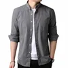 Primavera Outono Nova Impressão Listrada Fi Lg Manga Camisa Homem Bolso Casual Slim Cott Butt Cardigan Inglaterra Escritório Tops F3Kt #