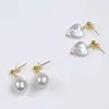 Boucles d'oreilles créoles 11-12 mm en argent sterling 925 plaqué or véritable perle baroque d'eau douce