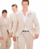 Linen Groom Tuxedo na wesele plażę mężczyzn garnitury Slim Fit Groomsmen nosze PROM Party Blazer 2 sztuki 2024 J049#