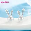 Boucles d'oreilles à tige en argent Sterling 925, boule blanche, perle ronde, joli Design de feuille, cadeau d'anniversaire et de noël pour femmes et filles