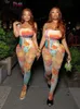 Bizarre Puss Esthétique Imprimer Femmes 2 Pièces Ensemble Skinny Élastique Strapl Body Tops + Leggings Assortis Streetwear Minuit Costumes v4su #
