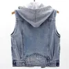 Dames Hoodies Sweatshirts Hot Sale Korte Denim Dames Afneembare Kapmantel Lente Zijzakken Mouwloze Jeans Jassen Dames Tops Truien Herfst 24328