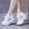Casual Shoes White Woman 2024 Summer Breattable Mesh Sneakers Fashion Black 9cm Hollow Out Sport Wedge Chunky High Dad