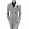 Mens Suits 3 Pieces Double Breasted Solid Prom Tuxedos Wedding Blazer+Vest+Pants Mane High Quality Busin Slim Social Dr Y99V#