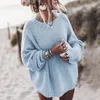 Suéteres femininos moda oversized mulheres outono inverno indie quente pullovers soltos senhoras sólido o-pescoço manga longa de malha tops boho rosa