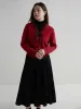 Dushu Femmes Doux Col V À Lacets Pulls Rouges 2023 Hiver Doux Femme Pull Veste Tempérament Tricoté Cardigans Noirs j7SO #