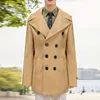 показать стиль с отложным воротником толстое пальто Fi мужские однотонные тонкие шерстяные куртки осень-зима двубортные тренчи P9Qc #
