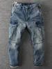Autumn Winter New American Retro Heavyweight Denim Cargo Jeans Men's 100% Cott Wed Multi-Pocket Loose raka raka byxor S5HE#