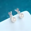 Stud Earrings Andcool Natural Pearl Silver 925 For Women Luxury Cross Shape Geometry Moissanite Lady Girl Jewelry