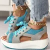 Comfortabele Platform Mesh Schoenen Vrouw Zomer Open Teen Uitgesneden Netto Sneakers Dames Casual Dikke Zool Lace Up Sport Sandalen Plus Size 240320