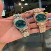 Mulheres de luxo automática mecânica cristal diamantes relógio rosa ouro verde dial número relógio de aço inoxidável safira designer à prova d 'água relógios de pulso gvu8