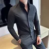 Mens Standing Collar Camisa LG Mangas 2023 Outono Nova Cor Sólida Casual Slim Fit Camisa Branca Coreana Fi Roupas Masculinas X1Ho #