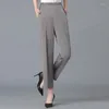 Pantaloni da donna Moda Donna Casual Inserto a righe Primavera Estate Madre coreana Vita alta Tasche larghe elastiche Pantaloni a matita grigi