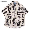 Oversize camisa havaiana masculina 2024 verão hip hop impressão personalizada dos desenhos animados gráfico praia camisas de manga curta casual blusa feminina 240326