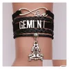 Bracelets de charme 12 Signe du Zodiaque Amour Infini pour Femmes Hommes Horoscope Lettre Tressé En Cuir Corde Wrap Bracelet Mode DIY Bijoux Drop Dhgbl