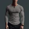 men Lg Sleeve Shirt Fitn Muscle Shirt Solid Color V-neck Lg Sleeve Men's Fitn Shirt Breathable Top for Spring Autumn Y8aN#