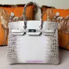 Hremms Birkks High End Designer en cuir véritable sac à main en cuir pour femmes blanc Nile Crocodile sac pour femmes