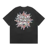 USA 24SS Lavage des hommes Tee Vintage Letter Rainbow Colorful Print T-shirt High Street Skateboard Tshirt 0328