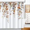 Lämnar duschgardiner Bright Tan Palm Leaf Floral Pumpkin Fall Bath Curtain Set Polyester Fabric Home Badrumdekor med krokar 240328