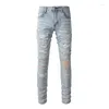 Jeans masculinos elasticidade de alta qualidade algodão diamante cor clara denim calças masculinas luxo remendo lavagem homem calças plus size 40